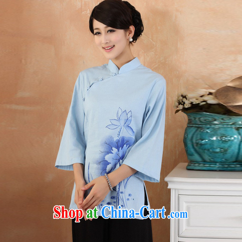 Jessup, 2015 spring and summer cotton the larger Chinese female improved Han-hand painted dresses T-shirt shirt Chinese M 2379 - 1 blue XXXL, Jessup, and shopping on the Internet