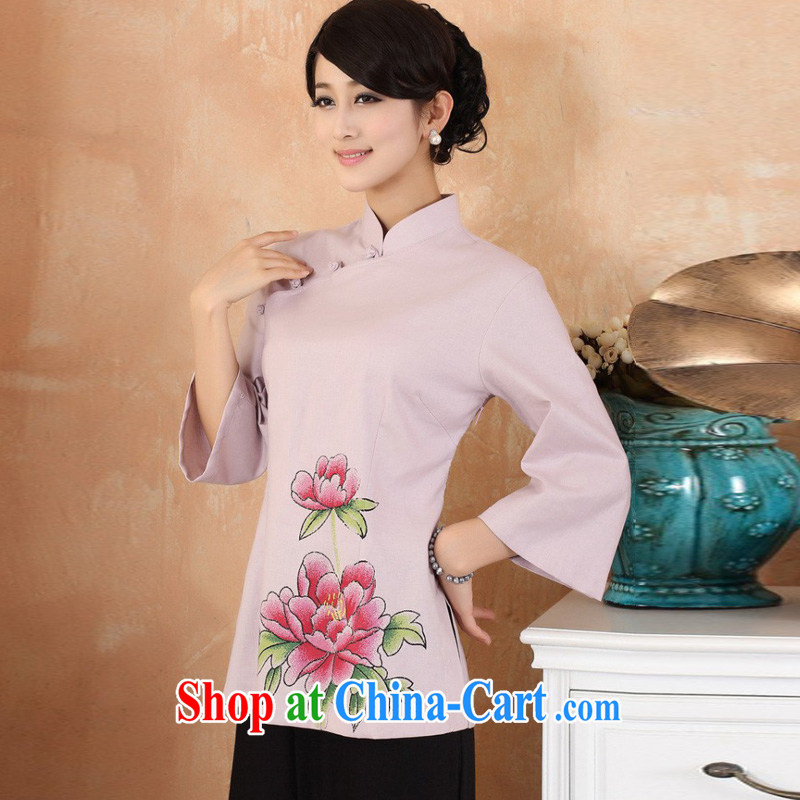 Jessup, 2015 spring and summer new cotton the larger Chinese female improved Han-hand painted dresses T-shirt shirt Chinese M 2381 purple XXXL, Jessup, and shopping on the Internet