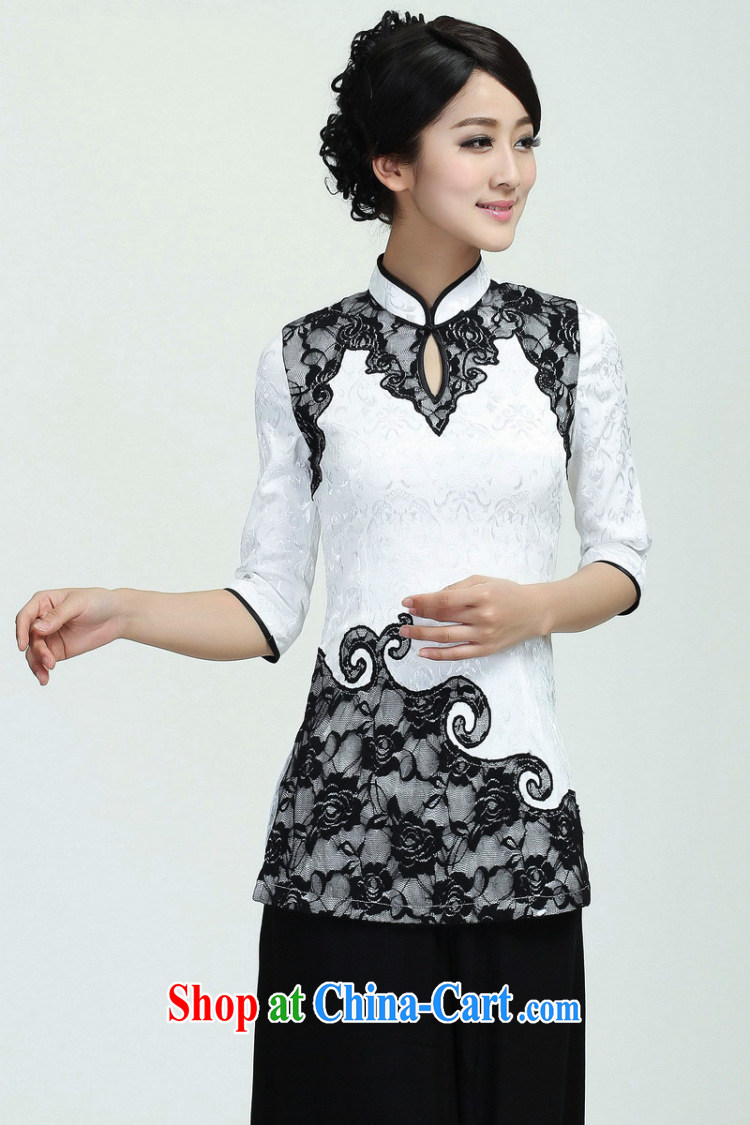 Jessup, 2015 spring and summer new, small, mighty, Chinese female improved lace stitching qipao T-shirt shirt Chinese M 2371 white XXL pictures, price, brand platters! Elections are good character, the national distribution, so why buy now enjoy more preferential! Health