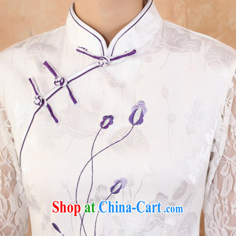 Cheng Kejie, Wiesbaden, 2015 spring and summer new Chinese manual for embroidery lace cuff larger female improved cheongsam shirt shirt Chinese M 2339 purple XXXL, Jessup, and shopping on the Internet