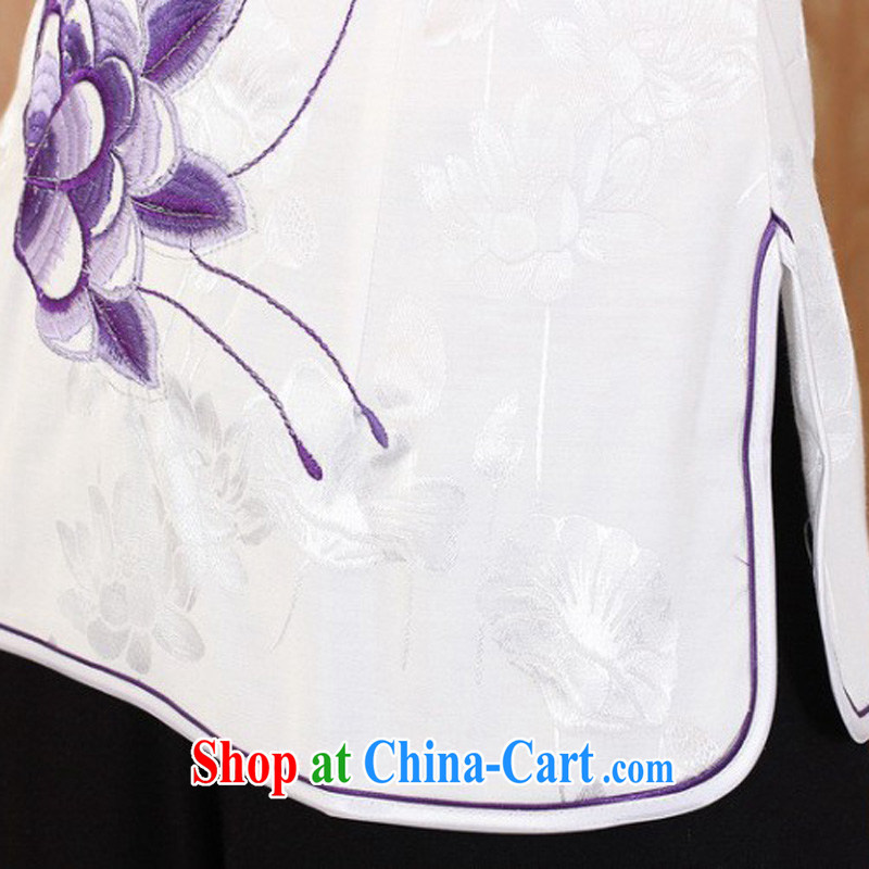Cheng Kejie, Wiesbaden, 2015 spring and summer new Chinese manual for embroidery lace cuff larger female improved cheongsam shirt shirt Chinese M 2339 purple XXXL, Jessup, and shopping on the Internet