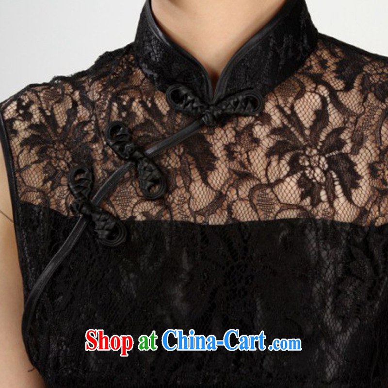 Cheng Kejie, Wiesbaden, 2014 spring and summer women's clothing new, improved, for manually snap lace stitching, flag dresses Chinese qipao Female M 2230 1 black XL, Jessup, and shopping on the Internet