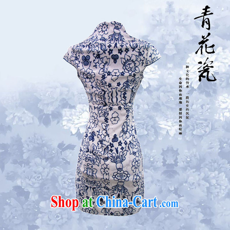2014 summer new daily retro dynasty blue and white porcelain cheongsam stylish improved elegance cheongsam dress cheongsam blue and white porcelain XL, micro-ching, shopping on the Internet