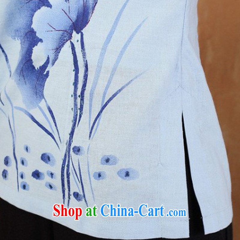 Cheng Kejie, Wiesbaden, 2015 spring and summer women's clothing new units the maximum code Chinese, for the charge-back improvements, served a short-sleeved shirt Tang women 2373 M blue XXL, Jessup, and shopping on the Internet