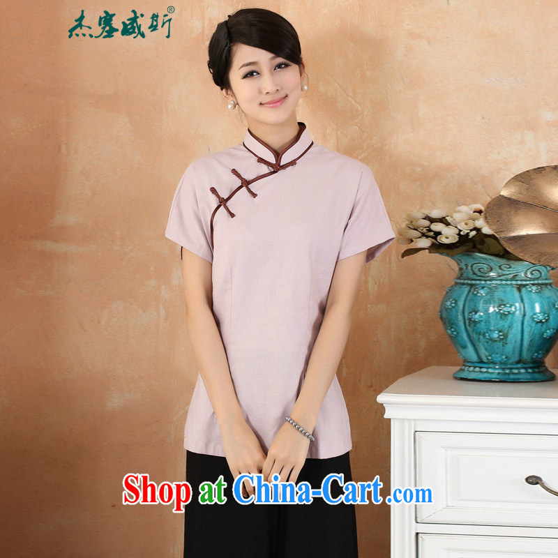 Cheng Kejie, Wiesbaden, 2015 spring and summer women's clothing new cotton the larger Chinese, for the charge-back improvements, served short-sleeved shirt Tang women 2378 M purple XXXXL