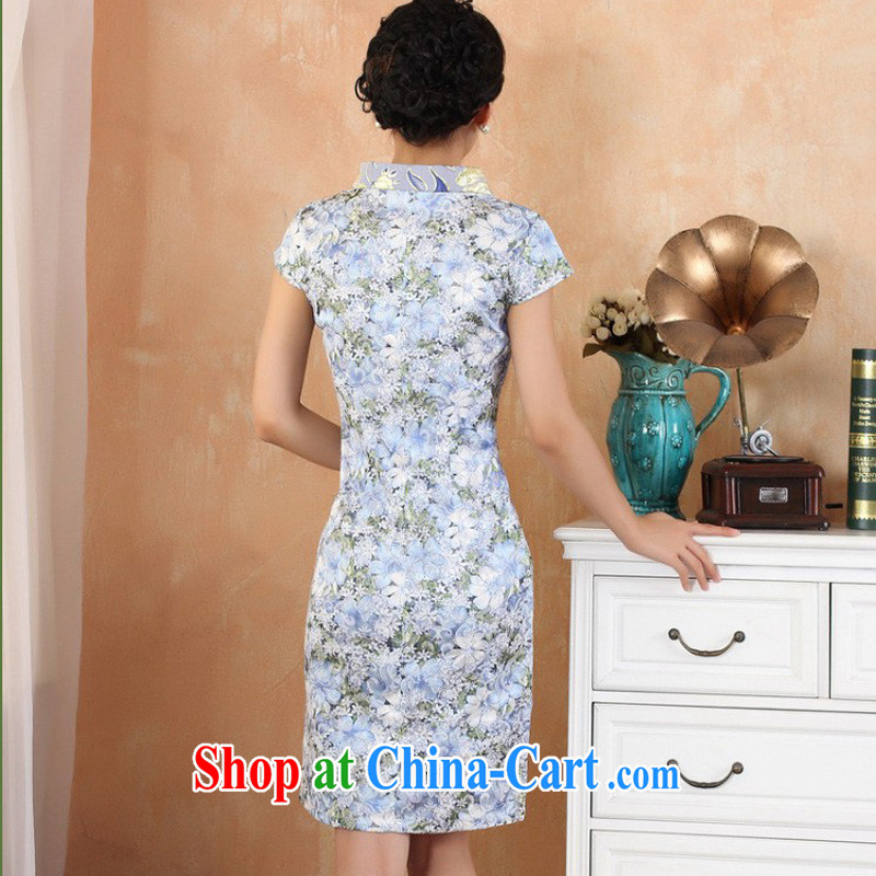 Jessup, 2015 spring and summer new lady elegant refined lace stamp stitching V short-sleeved dresses dresses female M 2209 blue L, Jessup, and shopping on the Internet