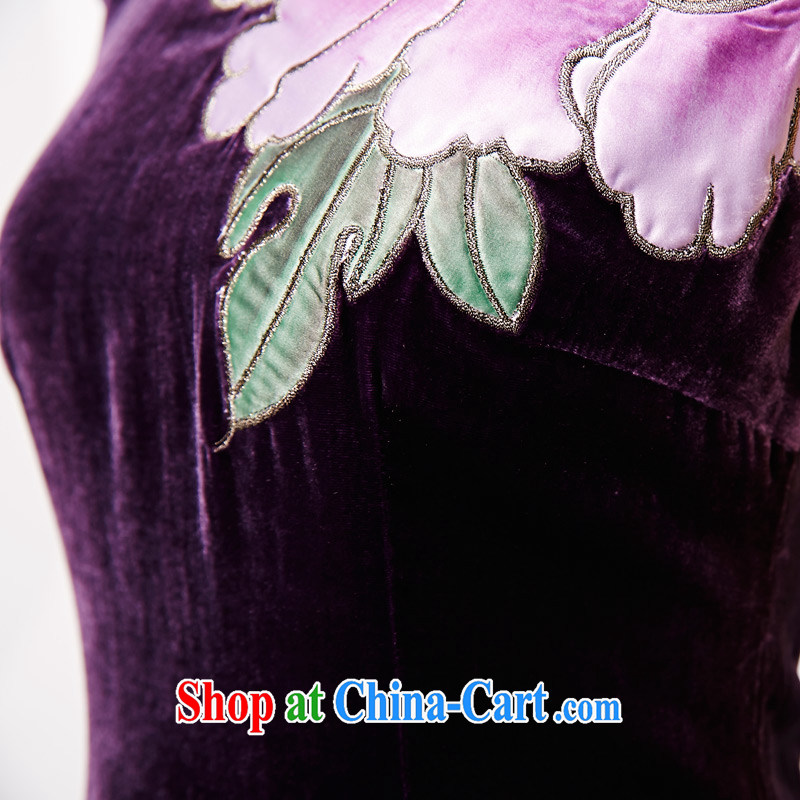 Wood is really the 2015 spring and summer new Chinese silk dress black velvet embroidered improved cheongsam dress style dresses 11,434 16 purple XXXL, wood really has, shopping on the Internet