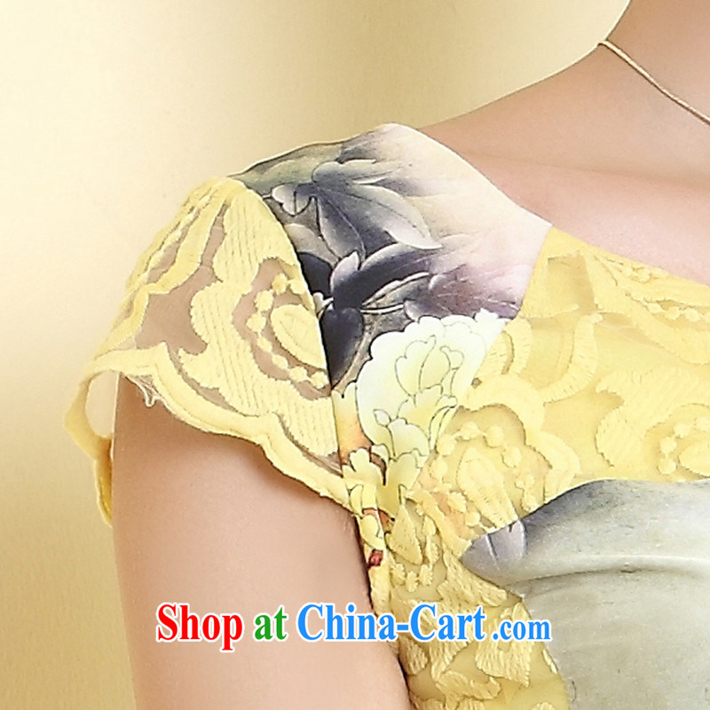The CYD HO Kwun Tong' core-han 2014 summer new retro stamp female dresses the root yarn cheongsam QD 4318 yellow S, Sau looked Tang, shopping on the Internet