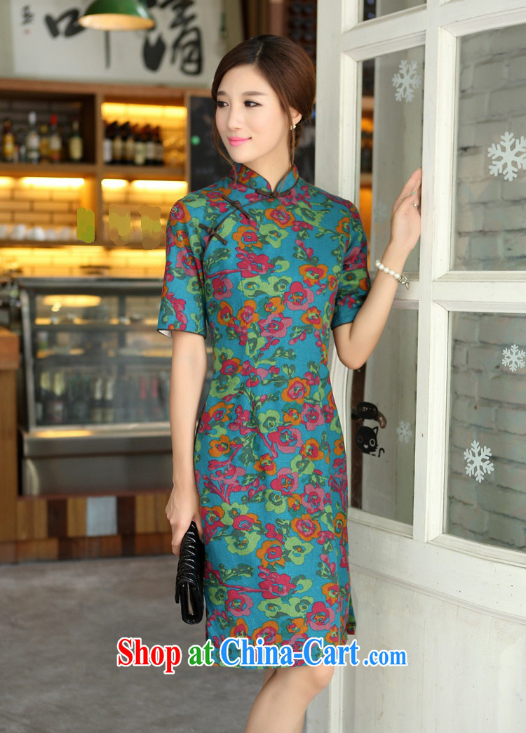 Jessup, 2015 spring and summer China wind female cotton MA, short-sleeved hand and knee long cheongsam dress female QP 701 once and for all, blue collar XL pictures, price, brand platters! Elections are good character, the national distribution, so why buy now enjoy more preferential! Health