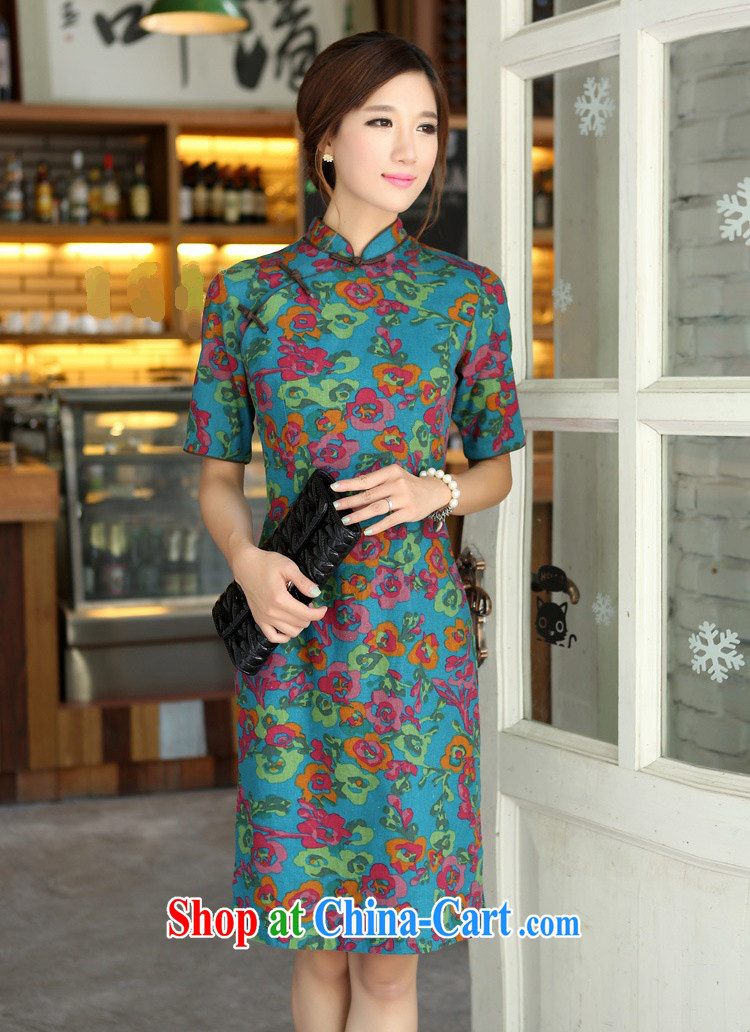 Jessup, 2015 spring and summer China wind female cotton MA, short-sleeved hand and knee long cheongsam dress female QP 701 once and for all, blue collar XL pictures, price, brand platters! Elections are good character, the national distribution, so why buy now enjoy more preferential! Health