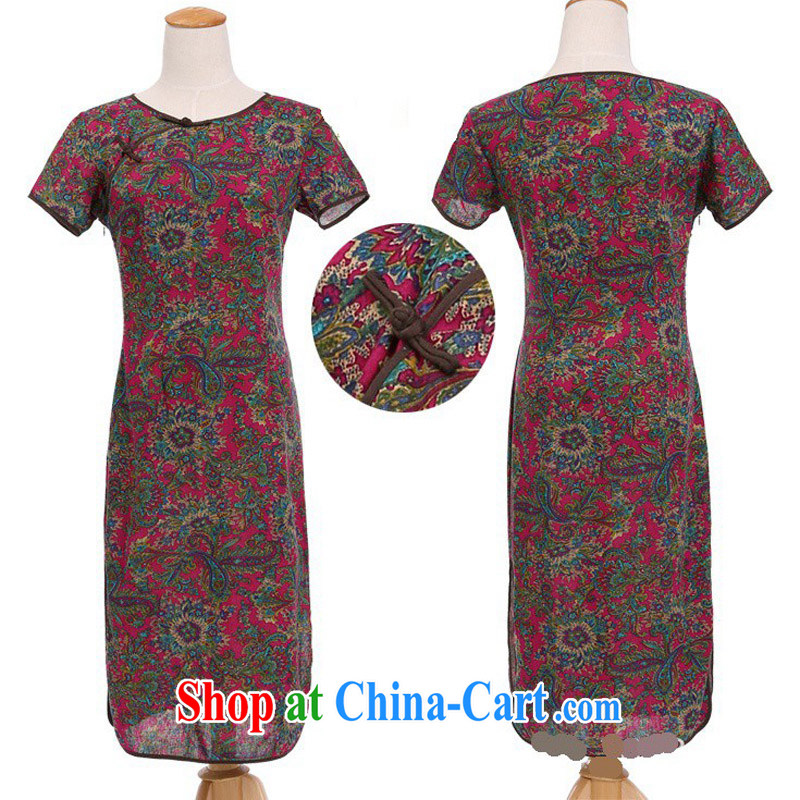 Cheng Kejie, Wiesbaden, 2015 spring and summer China wind improved female cotton the round-collar short-sleeve manual deduction in linen, long cheongsam dress female QP 490 bright future round-collar XXL, Jessup, and shopping on the Internet