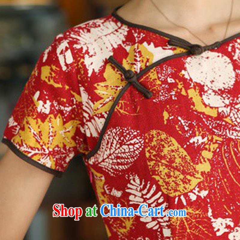 Cheng Kejie, Wiesbaden, 2015 spring and summer China wind improved female cotton the round-collar short-sleeve manual deduction in linen long cheongsam dress female QP 391 red maple-neck XXL, Jessup, and shopping on the Internet