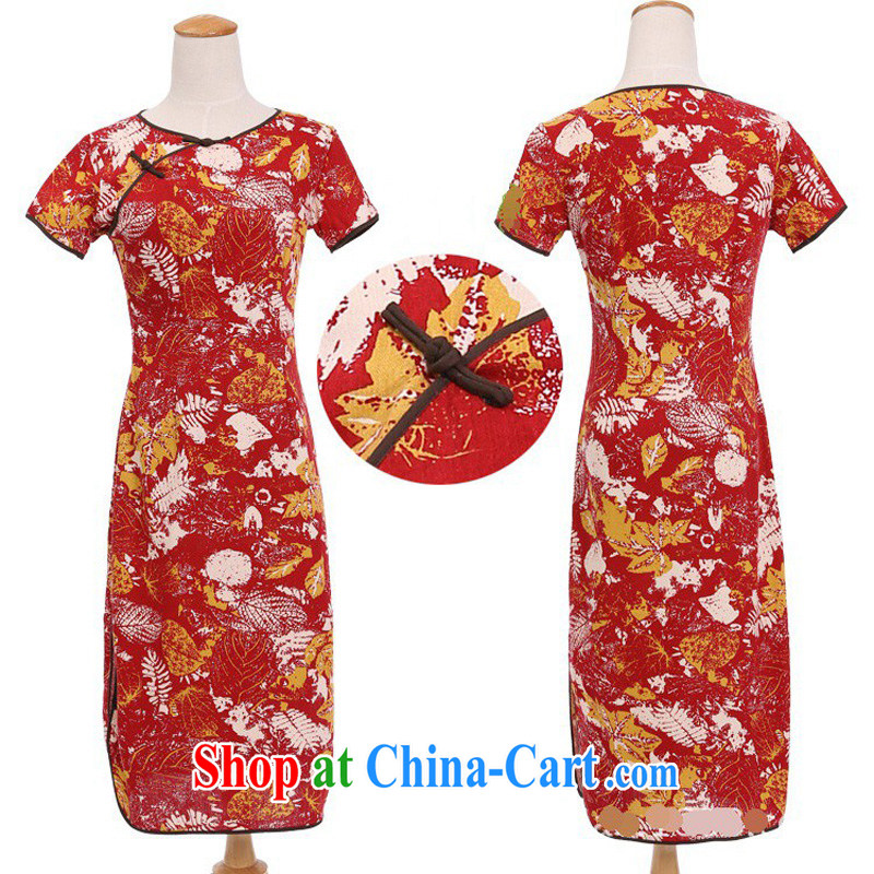 Cheng Kejie, Wiesbaden, 2015 spring and summer China wind improved female cotton the round-collar short-sleeve manual deduction in linen long cheongsam dress female QP 391 red maple-neck XXL, Jessup, and shopping on the Internet