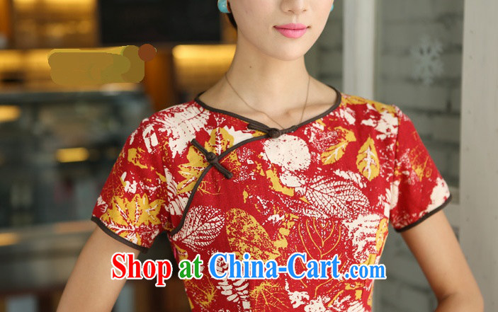 Jessup, 2015 spring and summer China wind improved female cotton the round-collar short-sleeve manual deduction in linen long cheongsam dress female QP 391 red maple-neck XXL pictures, price, brand platters! Elections are good character, the national distribution, so why buy now enjoy more preferential! Health