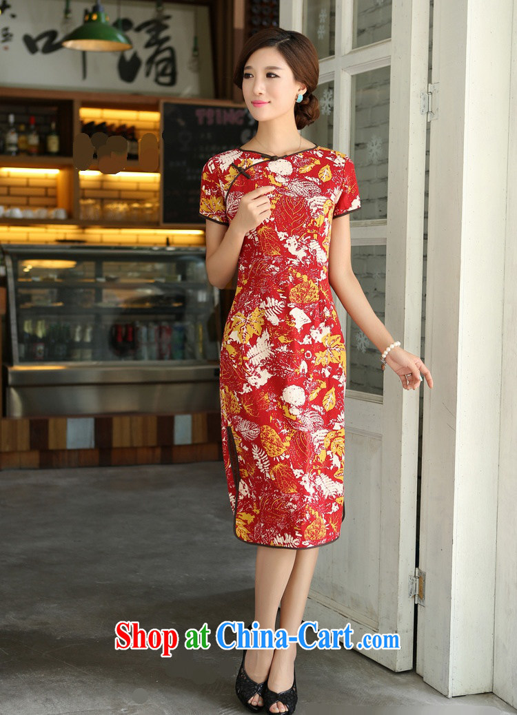 Jessup, 2015 spring and summer China wind improved female cotton the round-collar short-sleeve manual deduction in linen long cheongsam dress female QP 391 red maple-neck XXL pictures, price, brand platters! Elections are good character, the national distribution, so why buy now enjoy more preferential! Health