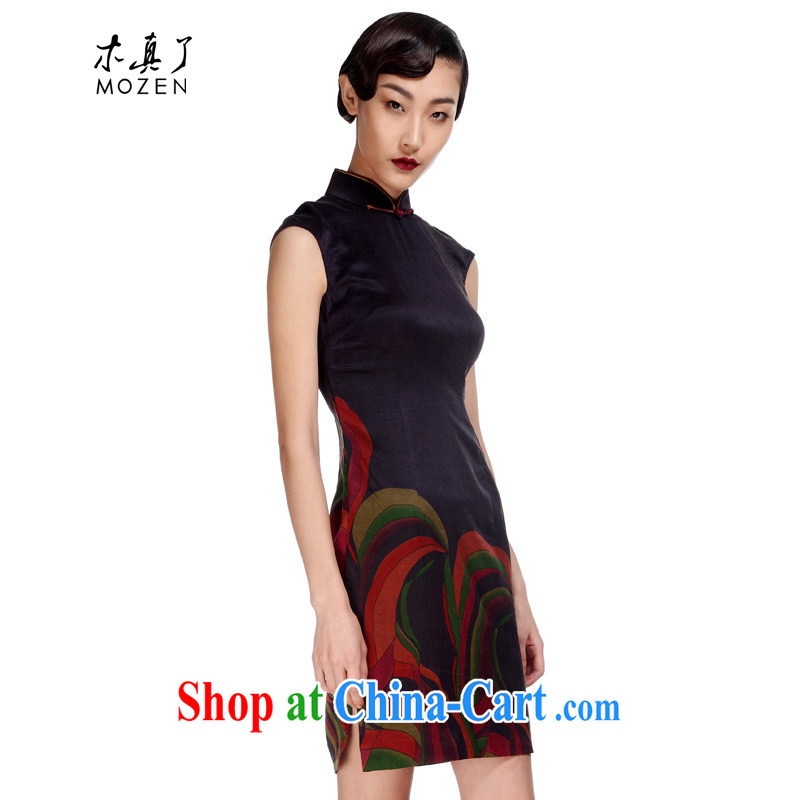 Wood is really the women summer 2015 new Chinese silk cheongsam dress fragrant cloud yarn short dresses summer 01,087 16 purple XXXL