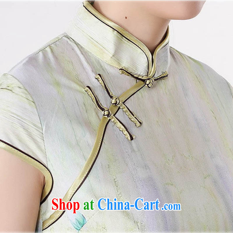Summer 2015 new stylish new high celing is tight, short-sleeved low-power's improved explosive graphics waist Lotus short cheongsam D 0193 Green lotus 175/2 XL, capital city sprawl, shopping on the Internet
