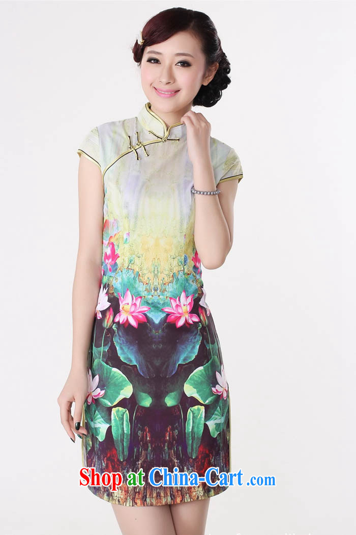 Summer 2015 new stylish new high celing is tight, short-sleeved Low Power's improved explosive graphics waist Lotus short cheongsam D 0193 Green lotus 175/2 XL pictures, price, brand platters! Elections are good character, the national distribution, so why buy now enjoy more preferential! Health