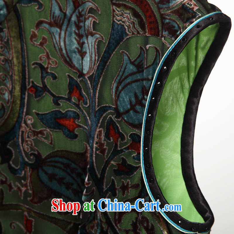 Wood is really the 2015 spring and summer new, improved cheongsam silk short dress Chinese elegant dress package mail 21,916 14 dark green XXXL, wood really has to shop on the Internet