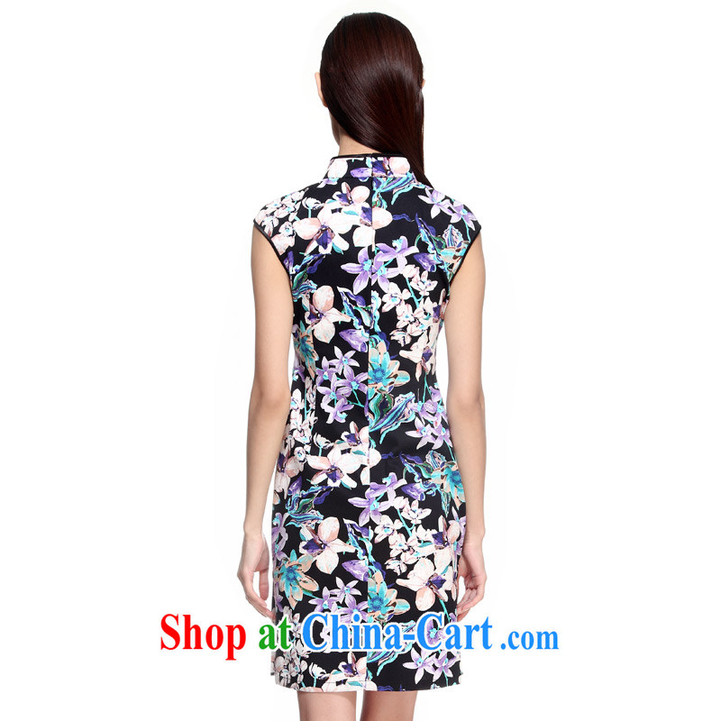 Wood is the 2015 spring and summer new Chinese cotton fancy spelling yarn short cheongsam 21,979 01 black XXL, wood really has, shopping on the Internet