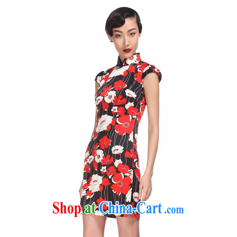 Wood is really the 2015 spring and summer new Chinese beauty short cheongsam improved dresses 32,428 01 black XXL, wood really has, shopping on the Internet
