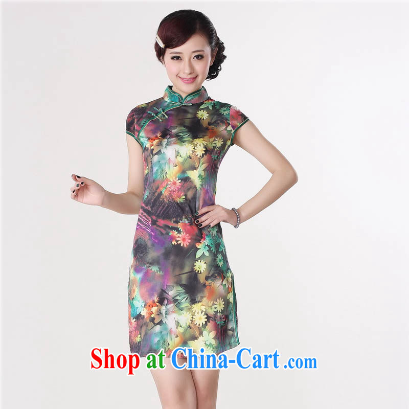 Capital city sprawl 2015 summer new retro short-sleeved improved stylish Silk Cheongsam dress Chinese Dress ethnic wind short cheongsam dress D 0194 green 165_L