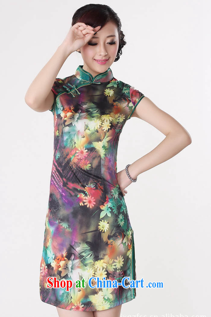 Capital city sprawl 2015 summer new retro short-sleeved improved stylish Silk Cheongsam dress Chinese Dress ethnic wind short cheongsam dress D 0194 green 165/L pictures, price, brand platters! Elections are good character, the national distribution, so why buy now enjoy more preferential! Health