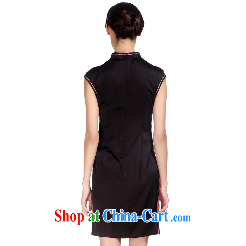 Wood is really the MOZEN 2015 spring and summer new Chinese improved stamp short cheongsam dresses 21,976 01 black XXXL, wood really has, shopping on the Internet