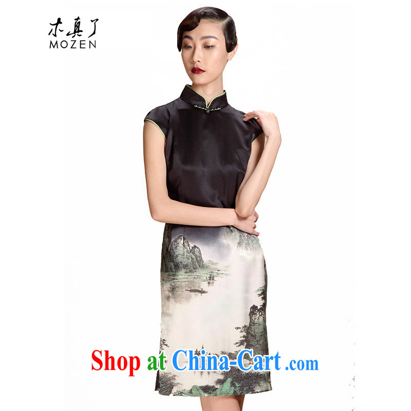 Wood is really the MOZEN 2015 spring and summer new Chinese wind silk cultivation short cheongsam dresses 32,309 01 black XXL A _ _