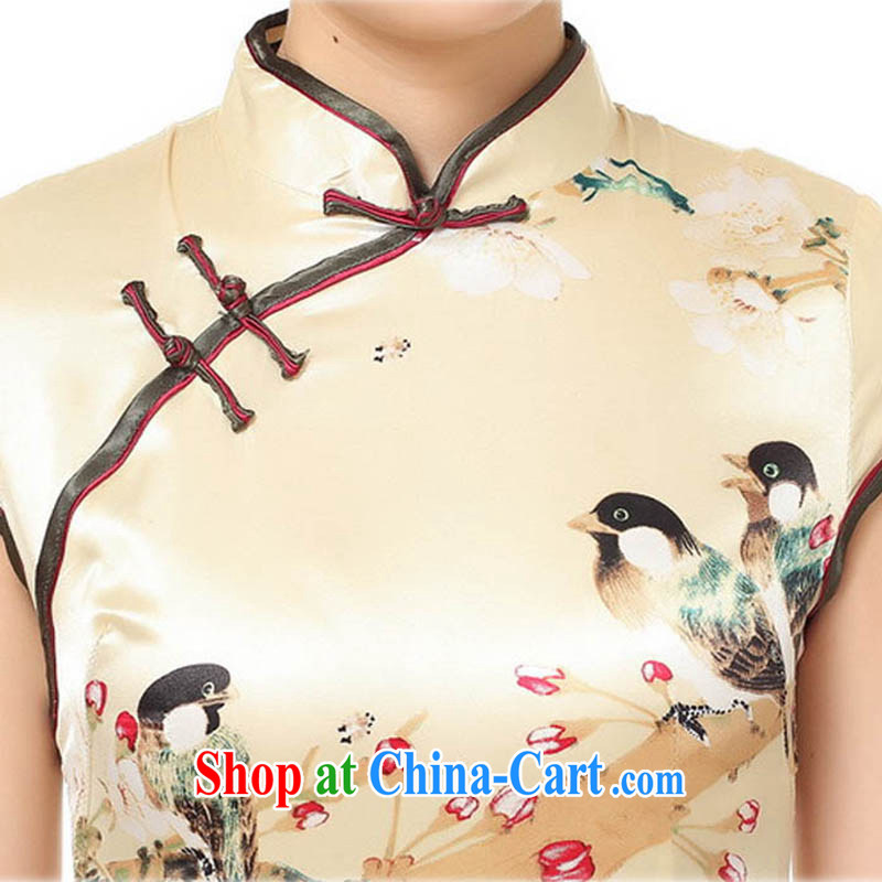 Summer 2015 new stylish new high celing is tight, for cultivating short-sleeved beige flower water ink printing and dyeing robes D 0197 gold 165/L, capital city sprawl, shopping on the Internet