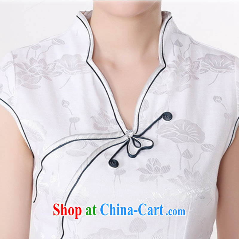 Ko Yo Mephidross beauty summer 2015 new stylish new cotton is a tight, short-sleeved light blue water the lotus beauty video back Chinese qipao D 0217 white 175/2 XL, capital city sprawl, shopping on the Internet