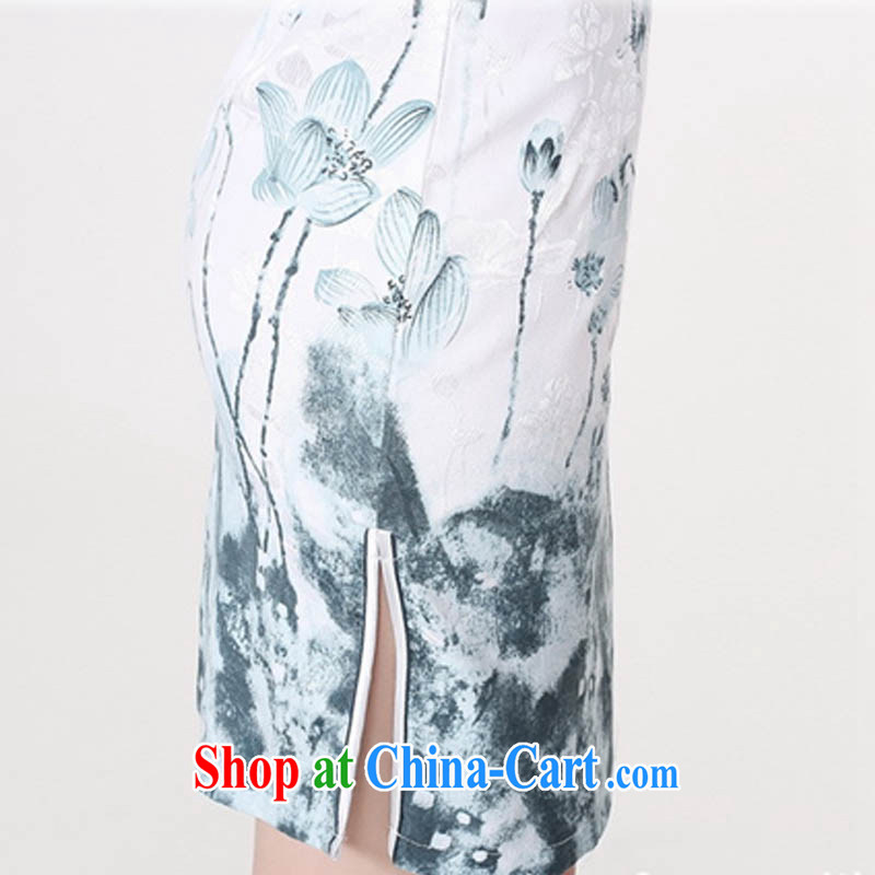 Ko Yo Mephidross beauty summer 2015 new stylish new cotton is a tight, short-sleeved light blue water the lotus beauty video back Chinese qipao D 0217 white 175/2 XL, capital city sprawl, shopping on the Internet