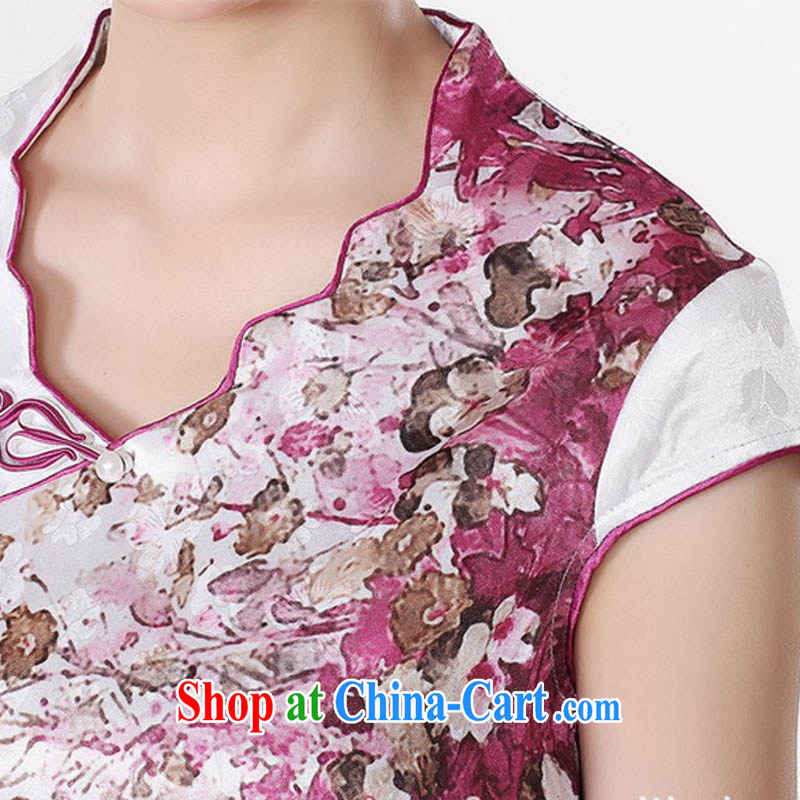 2015 spring and summer new stylish new pure cotton is a flap V short-sleeved standard spray dyeing antique flower cheongsam D 0219 red stamp 175/2 XL, capital city sprawl, shopping on the Internet