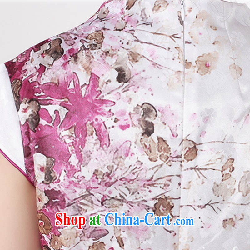 2015 spring and summer new stylish new pure cotton is a flap V short-sleeved standard spray dyeing antique flower cheongsam D 0219 red stamp 175/2 XL, capital city sprawl, shopping on the Internet