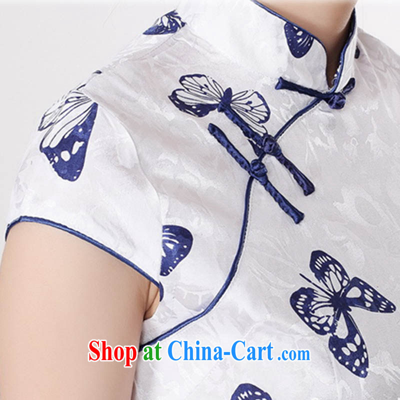 Summer 2015 new stylish new cotton Beauty Fashion is a tight, short-sleeved light Purple Butterfly flower Chinese qipao D 0220 blue stamp 165/L, capital city sprawl, shopping on the Internet
