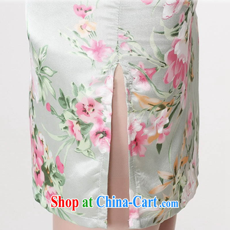 Summer 2015 new stylish new damask is a tight, short-sleeved style beauty retro flowers stamp cheongsam J 5133 light green 165/L, capital city sprawl, shopping on the Internet