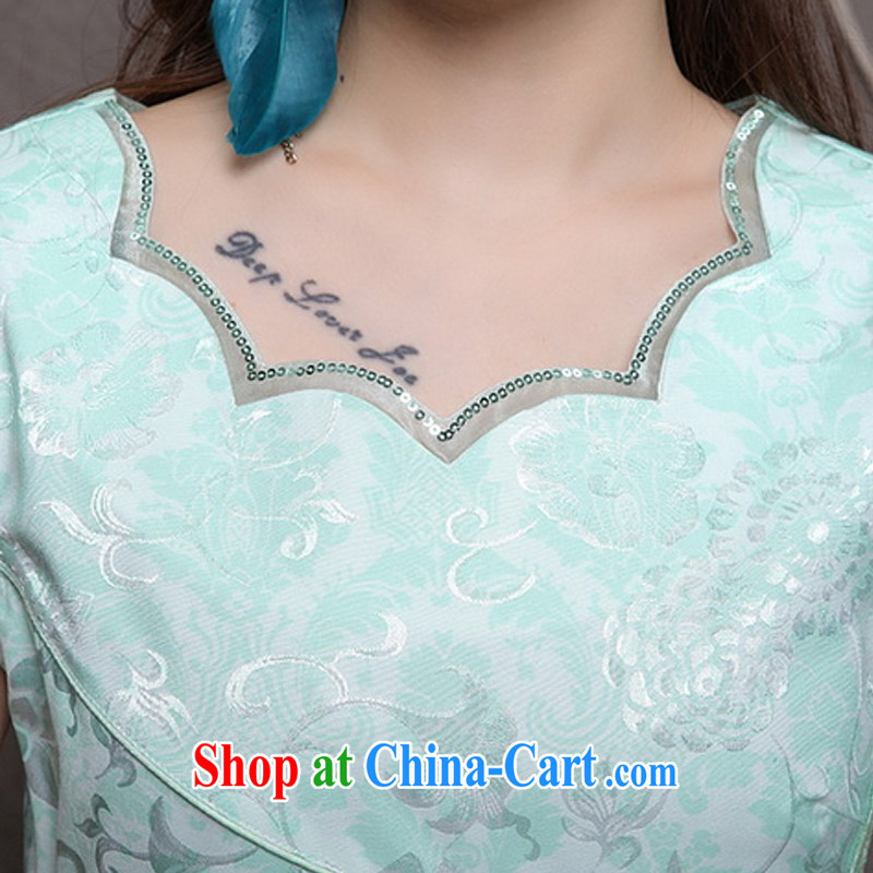 Shallow end, high-end Ethnic Wind women's clothing Chinese qipao dress retro beauty cheongsam dress ZMY 9902 green XXL, light (at the end QM), on-line shopping