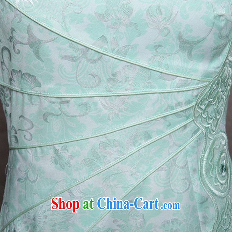 Shallow end, high-end Ethnic Wind women's clothing Chinese qipao dress retro beauty cheongsam dress ZMY 9902 green XXL, light (at the end QM), on-line shopping