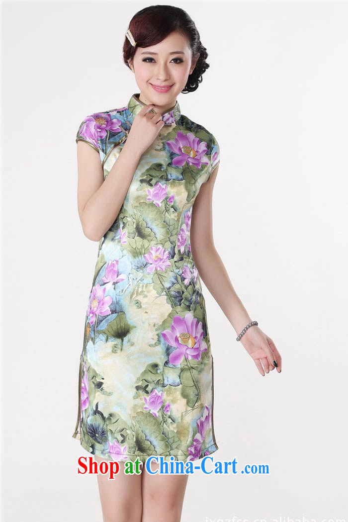 Capital city sprawl 2015 summer new retro short-sleeved improved fashion cheongsam dress Chinese Dress Lotus figure short cheongsam dress D 0200 BMW 165 blue/L pictures, price, brand platters! Elections are good character, the national distribution, so why buy now enjoy more preferential! Health
