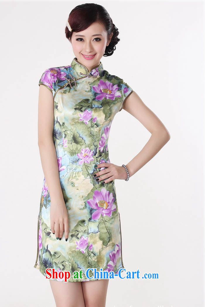 Capital city sprawl 2015 summer new retro short-sleeved improved fashion cheongsam dress Chinese Dress Lotus figure short cheongsam dress D 0200 BMW 165 blue/L pictures, price, brand platters! Elections are good character, the national distribution, so why buy now enjoy more preferential! Health