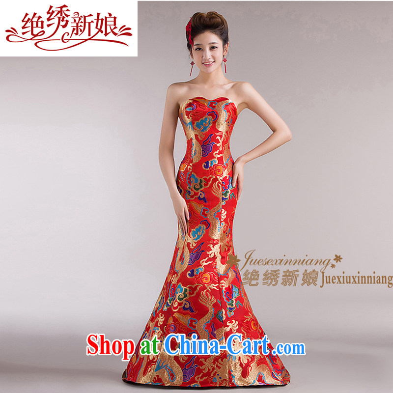 There is embroidery bridal Fan Bing Bing dragon robe Chinese wedding dress skirt stylish long bridal dresses the Annual Go-su service performance QP 307 red set is not returned.