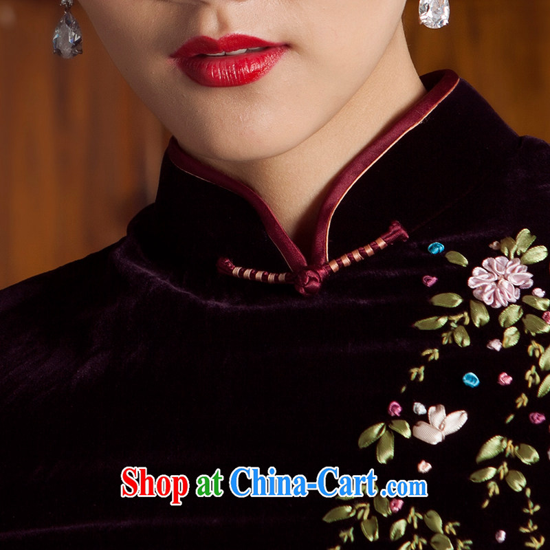 Huan Zhu Ge Ge 2014 spring and summer new Chinese splendid silk embroidered sauna silk long cheongsam dress girls purple sauce 7 XL, giggling, and shopping on the Internet