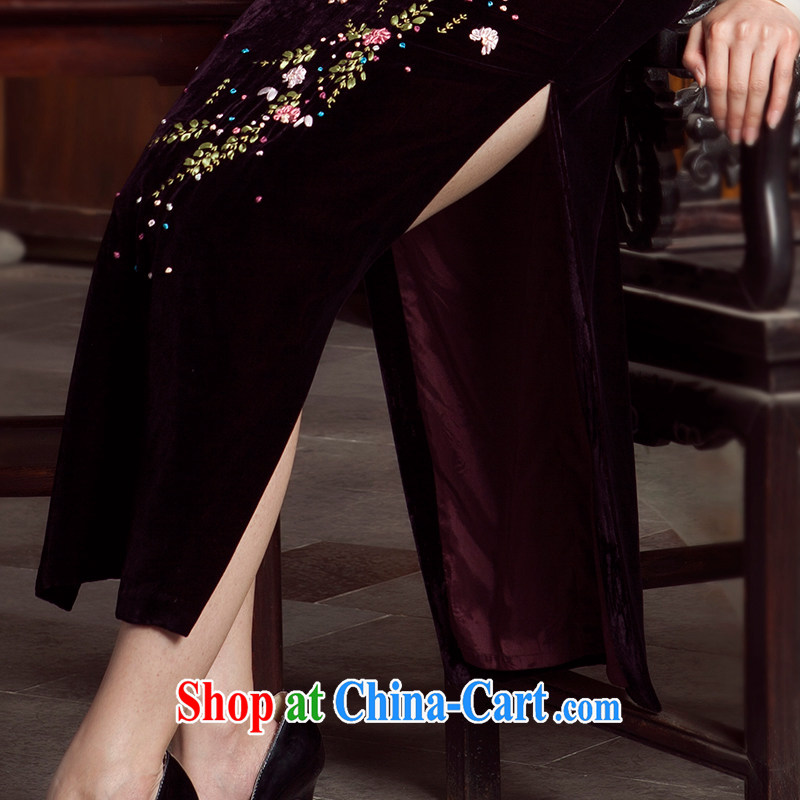 Huan Zhu Ge Ge 2014 spring and summer new Chinese splendid silk embroidered sauna silk long cheongsam dress girls purple sauce 7 XL, giggling, and shopping on the Internet