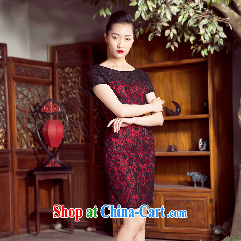 Huan Zhu Ge Ge 2014 spring and summer new stylish lace Chinese skirts dresses sauna Silk Cheongsam female Red 5 XL, giggling, shopping on the Internet