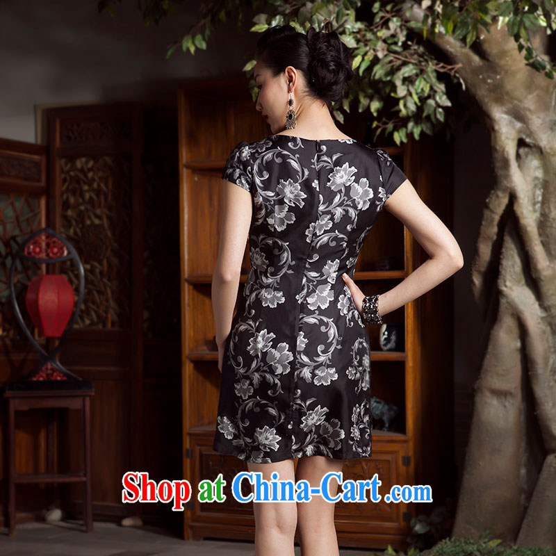 Huan Zhu Ge Ge 2014 spring and summer new ink the flower, upscale hot drill round-neck collar cheongsam dress dresses female black 4 XL, giggling, and shopping on the Internet
