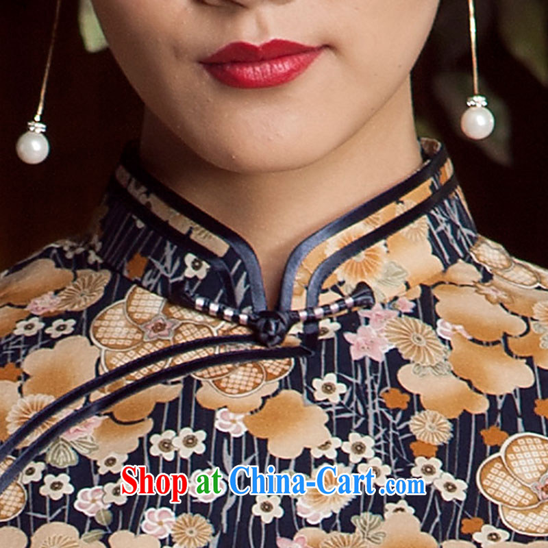 Huan Zhu Ge Ge 2014 spring and summer new bilateral, the Chinese style short cheongsam dress girls dark blue 3XL, giggling, shopping on the Internet