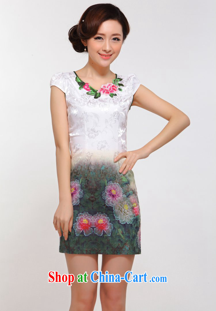 Dresses summer fashion 2014 new, improved sense of beauty antique flower high sense of cheongsam dress green L pictures, price, brand platters! Elections are good character, the national distribution, so why buy now enjoy more preferential! Health