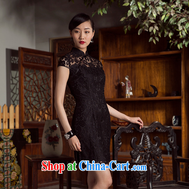 Princess spring and summer new improved sexy lace short cheongsam dresses black 4XL, giggling, and shopping on the Internet