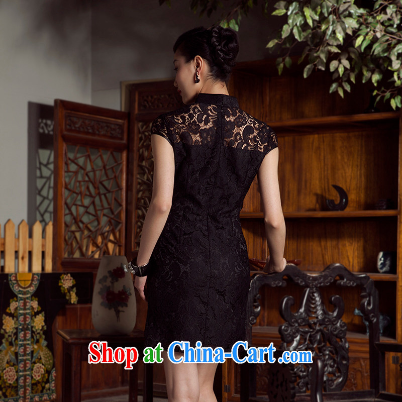 Princess spring and summer new improved sexy lace short cheongsam dresses black 4XL, giggling, and shopping on the Internet