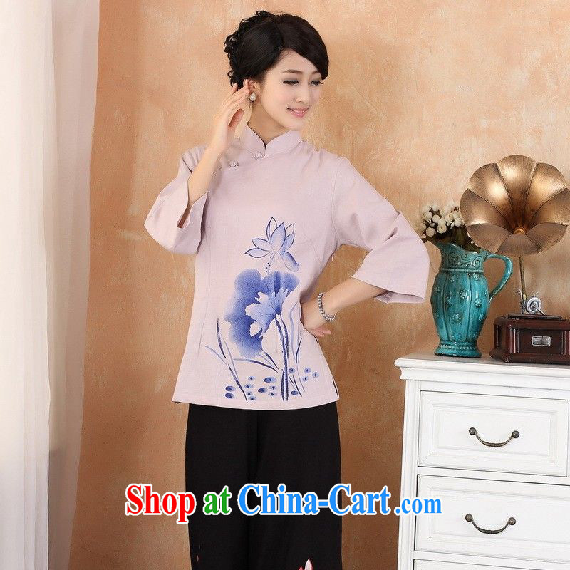 Floor is still building 2014 new summer maximum code Chinese female, for Chinese wind cotton Ma hand-painted breathable cool cuff in Chinese qipao T-shirt - 3 purple 3 XL, property is still property, shopping on the Internet